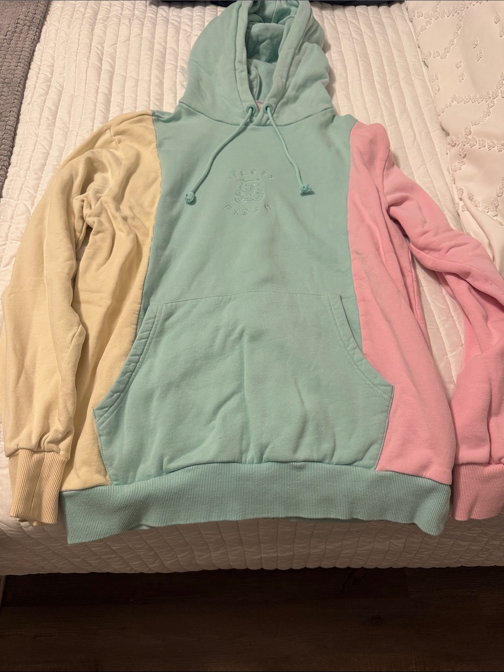Teddy Fresh Pastel Colorblock Hoodie in Mint, Pink & Cream